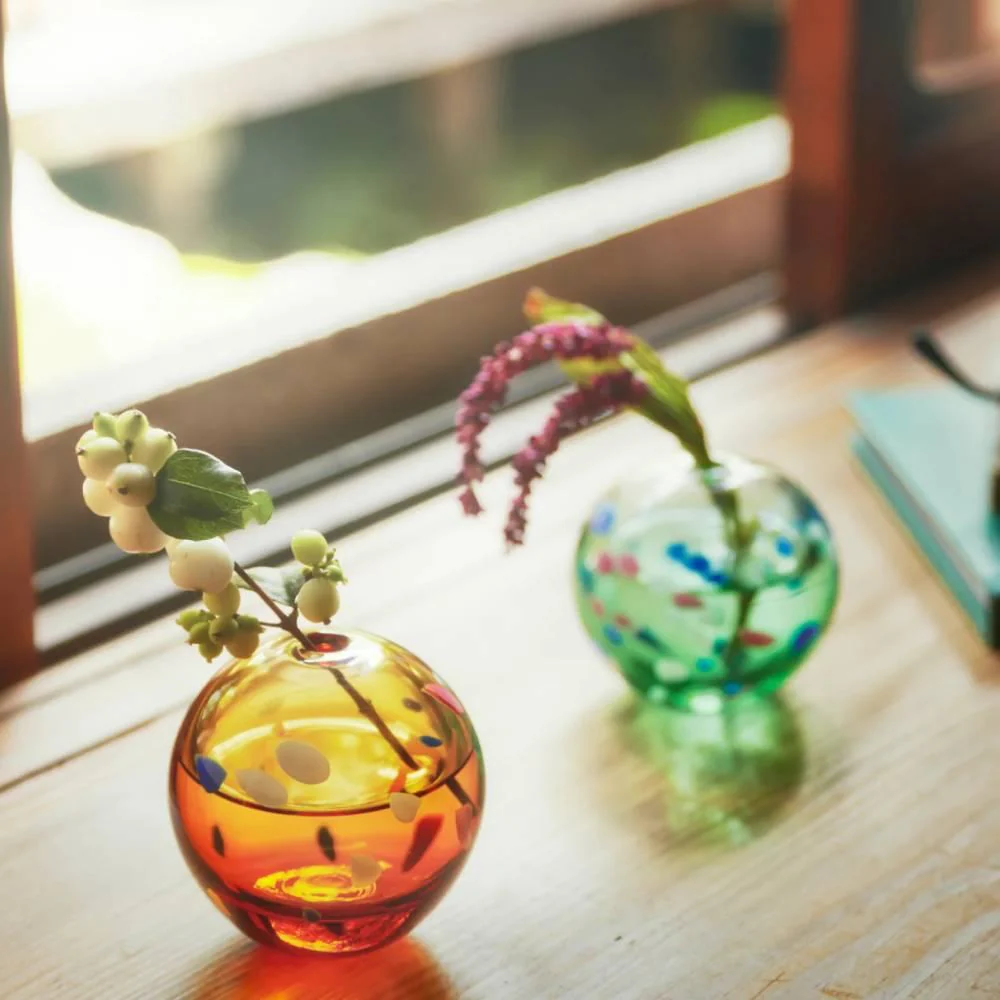 Aderia Glass Temari Ball Small Flower Vase Evening Clouds Design 65mm - Image 2