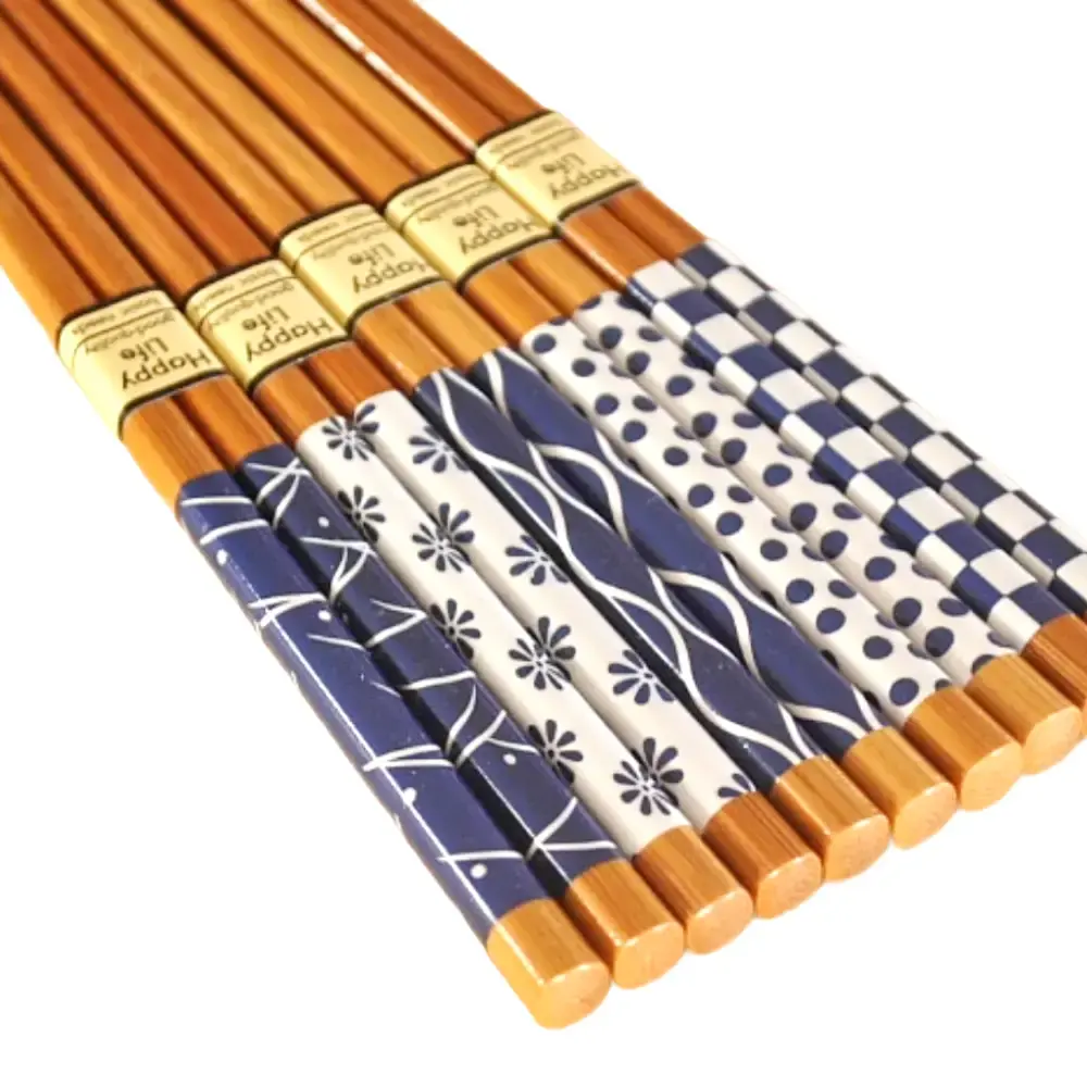 Aoba Bamboo Chopsticks Sea Patterns Blue & White 22.5cm (5 Pairs) - Image 2