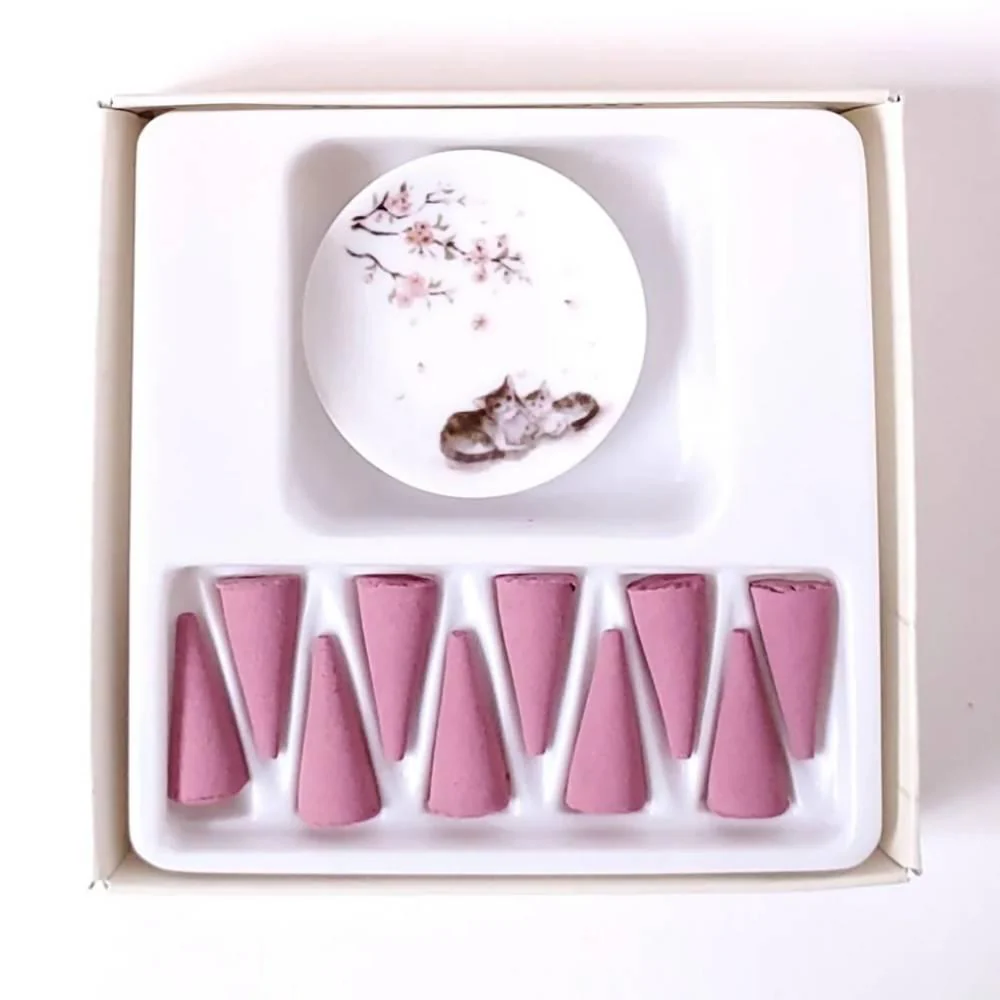 Sakura Cherry Blossom Scent Incense Cones Set With Burner (10 Cones) - Image 4