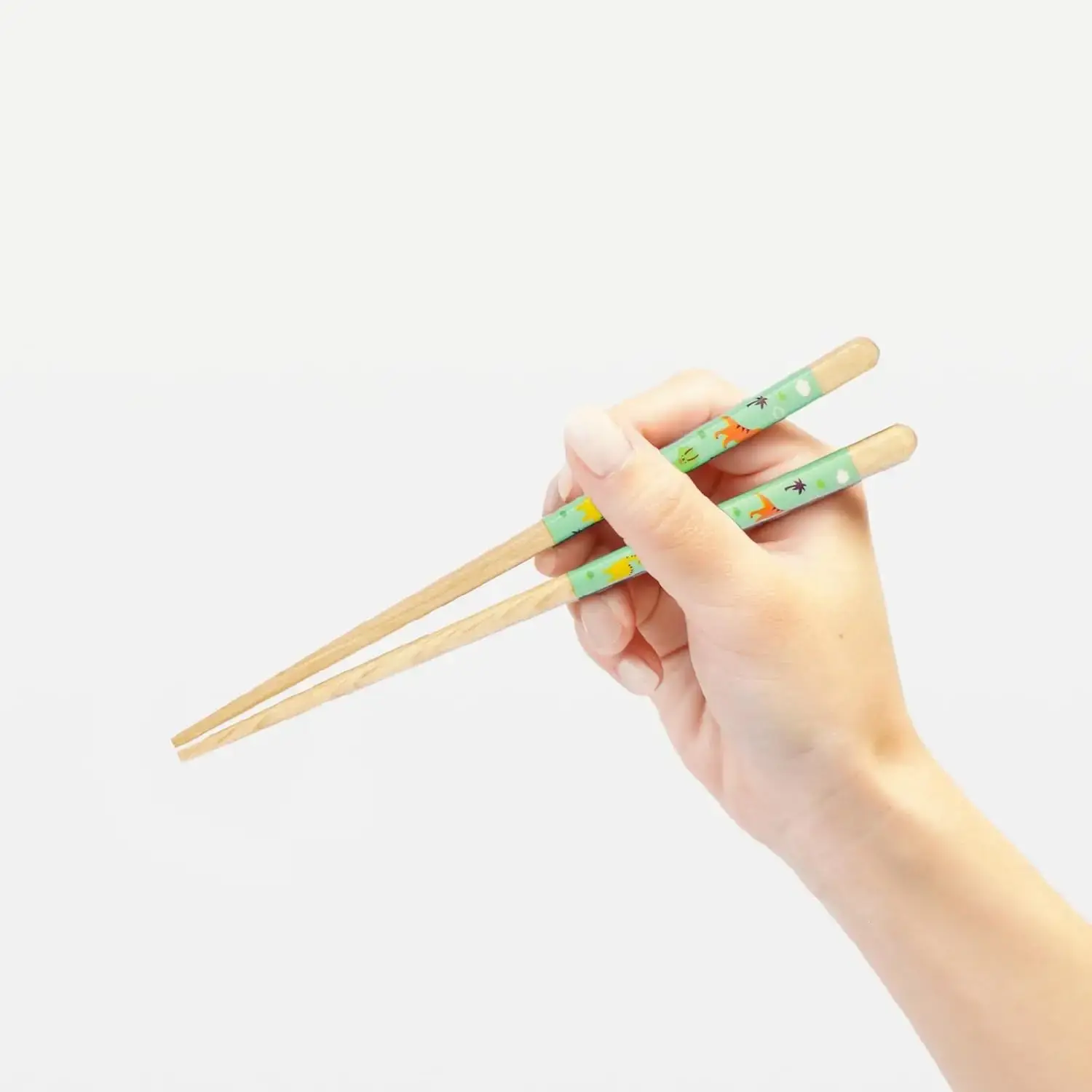 Children's Wooden Chopsticks Non-Slip Easy Grip Dinosaur Green 18cm - Image 2