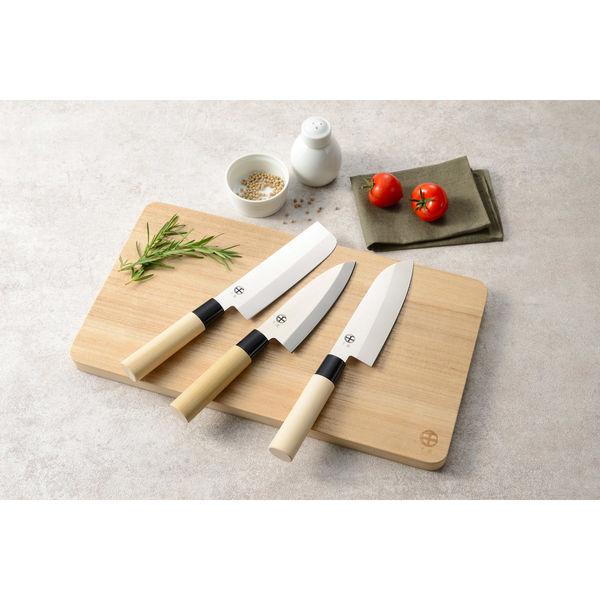 Chitose Japanese Knife 3-Piece Set Wood Handle Santoku, Nakiri & Deba - Image 2