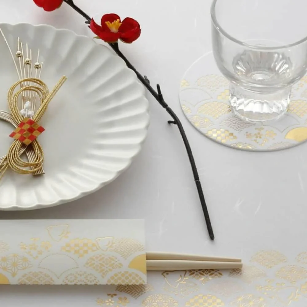 Chopsticks With Gold Foil Washi Paper Cover Seigaiha Pattern 3 ct. - Image 3