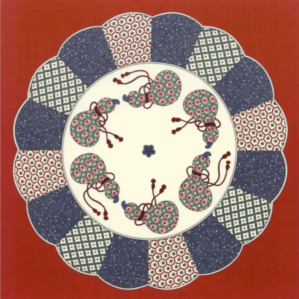 Furoshiki Imari Plate Gourd Pattern Red Cotton Wrapping Cloth 50cm