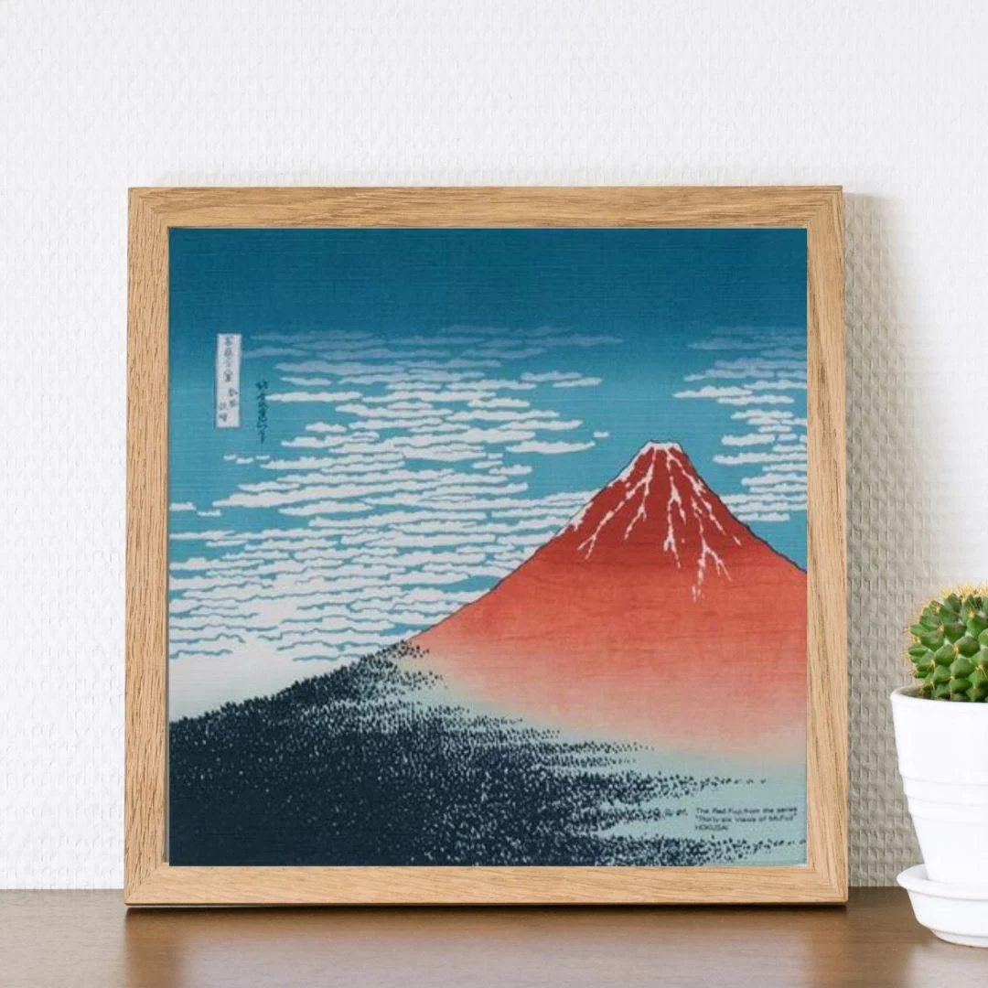 Furoshiki Red Fuji Ukiyo-e Art Cotton Wrapping Cloth 48x48cm - Image 3