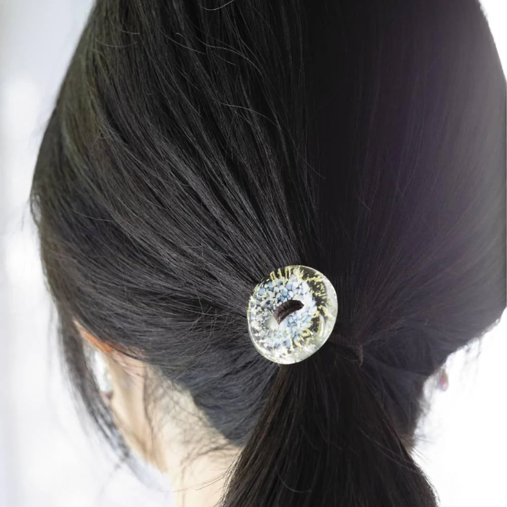 Hair Drop Handmade Glass Bead Hair Tie Sky Blue Glass - Image 3