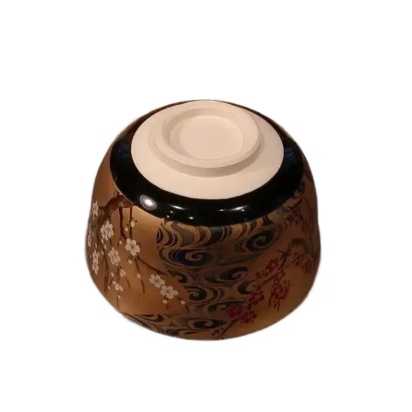Handmade Chawan Gold Plum Blossom Design Unique Matcha Tea Cup Bowl - Image 3