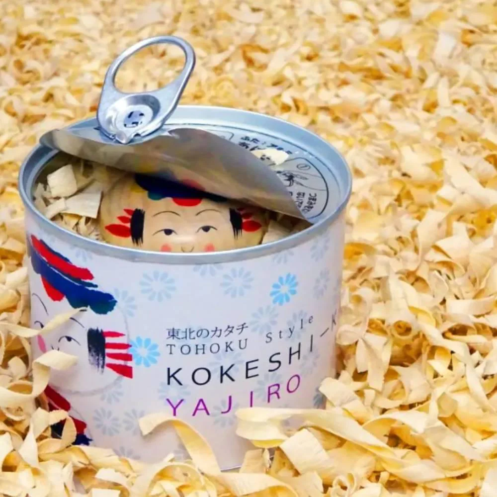 Handmade Kokeshi Doll Collectible Can Series Flat Head Style - Image 2