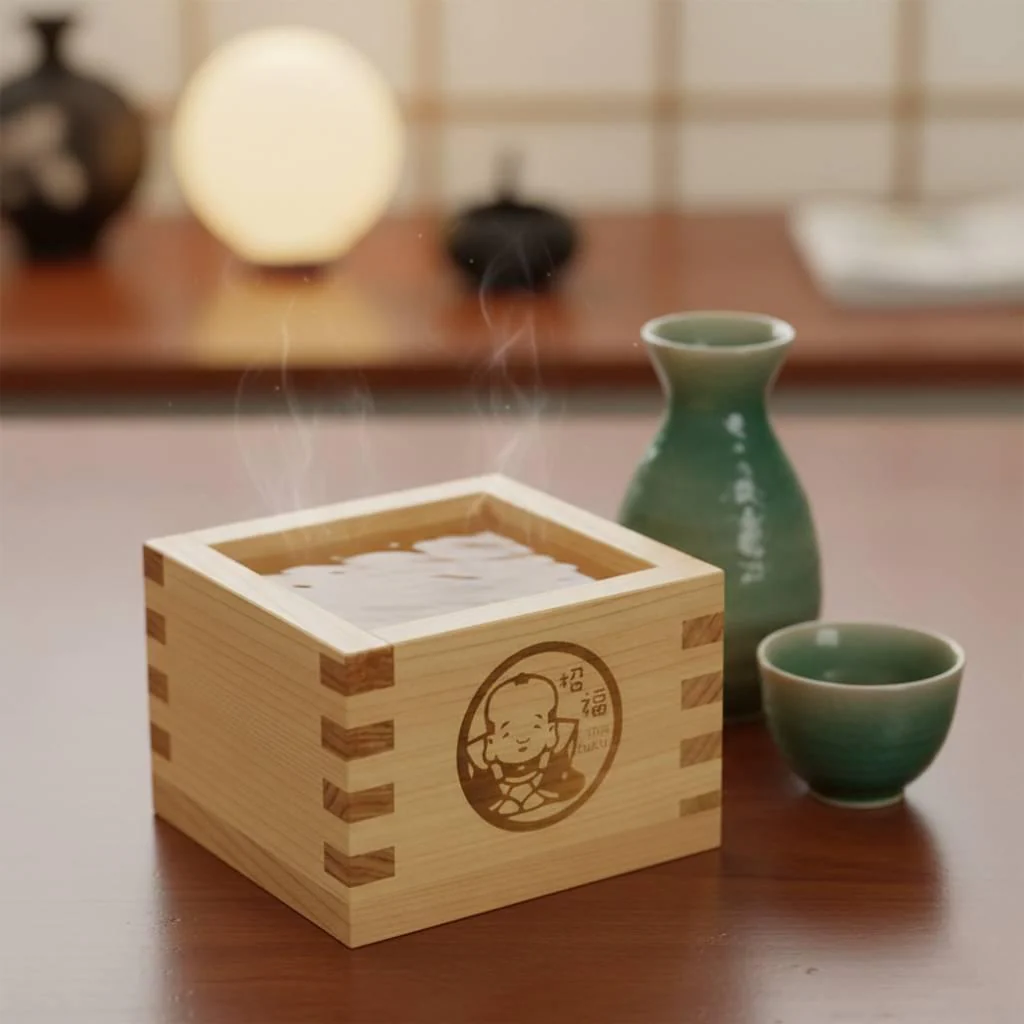 Hinoki Masu Japanese Cypress Wooden Sake Cup Lucky Character Design - Image 2