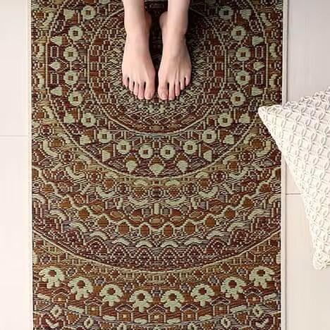Ikehiko Igusa Rush Grass Tatami Yoga Mat Red Mandala Pattern 185cm - Image 4