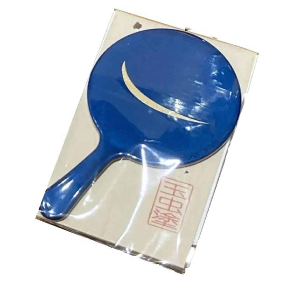 Indigo Blue Lacquered Hand Mirror Crescent Moon Design - Image 3