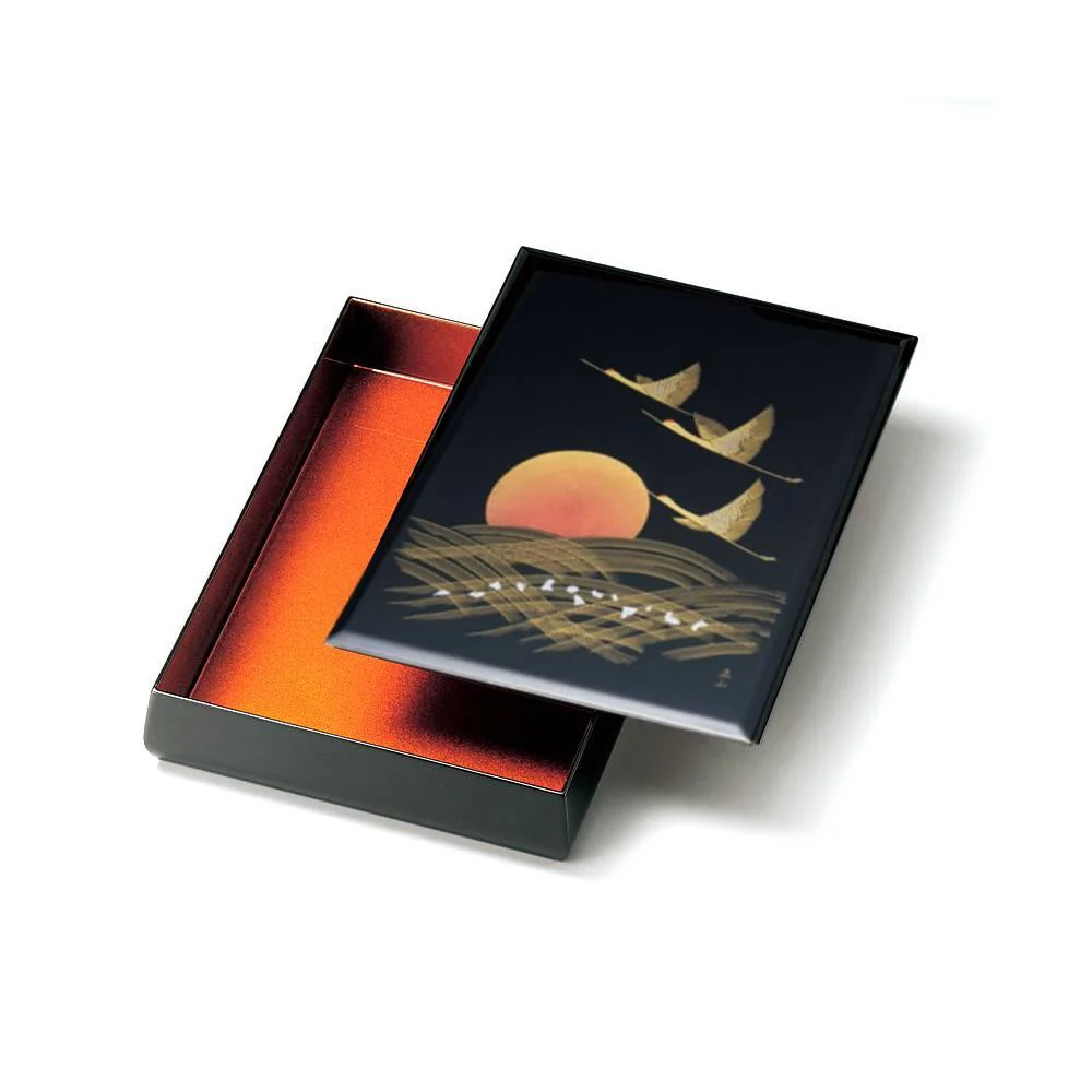 Isuke Handcrafted Lacquered Wooden A4 Storage Box Sunrise Crane - Image 2