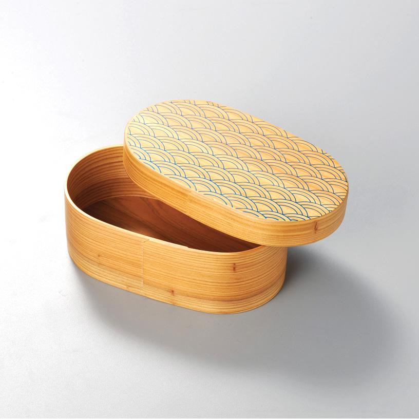 Isuke Wood Bento Box Japanese Lunchbox Seigaiha Wave Pattern - Image 2