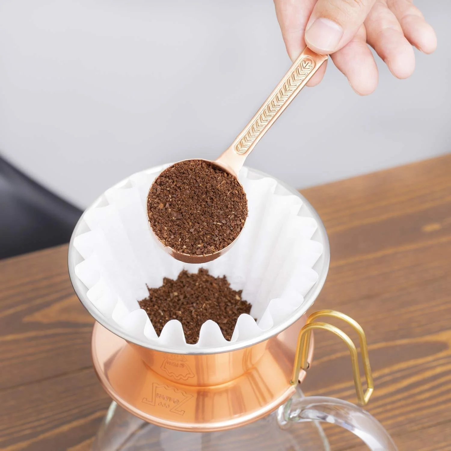 Kalita Copper Wave Coffee Dripper + Glass Server + Paper Filters Set - Image 3