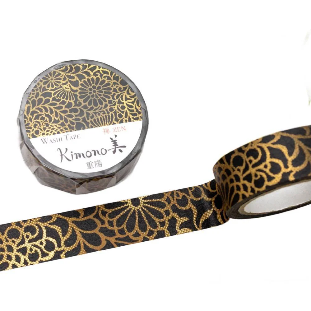 Kamiiso Kimono Washi Tape Gold Chrysanthemum Pattern Masking Tape - Image 3
