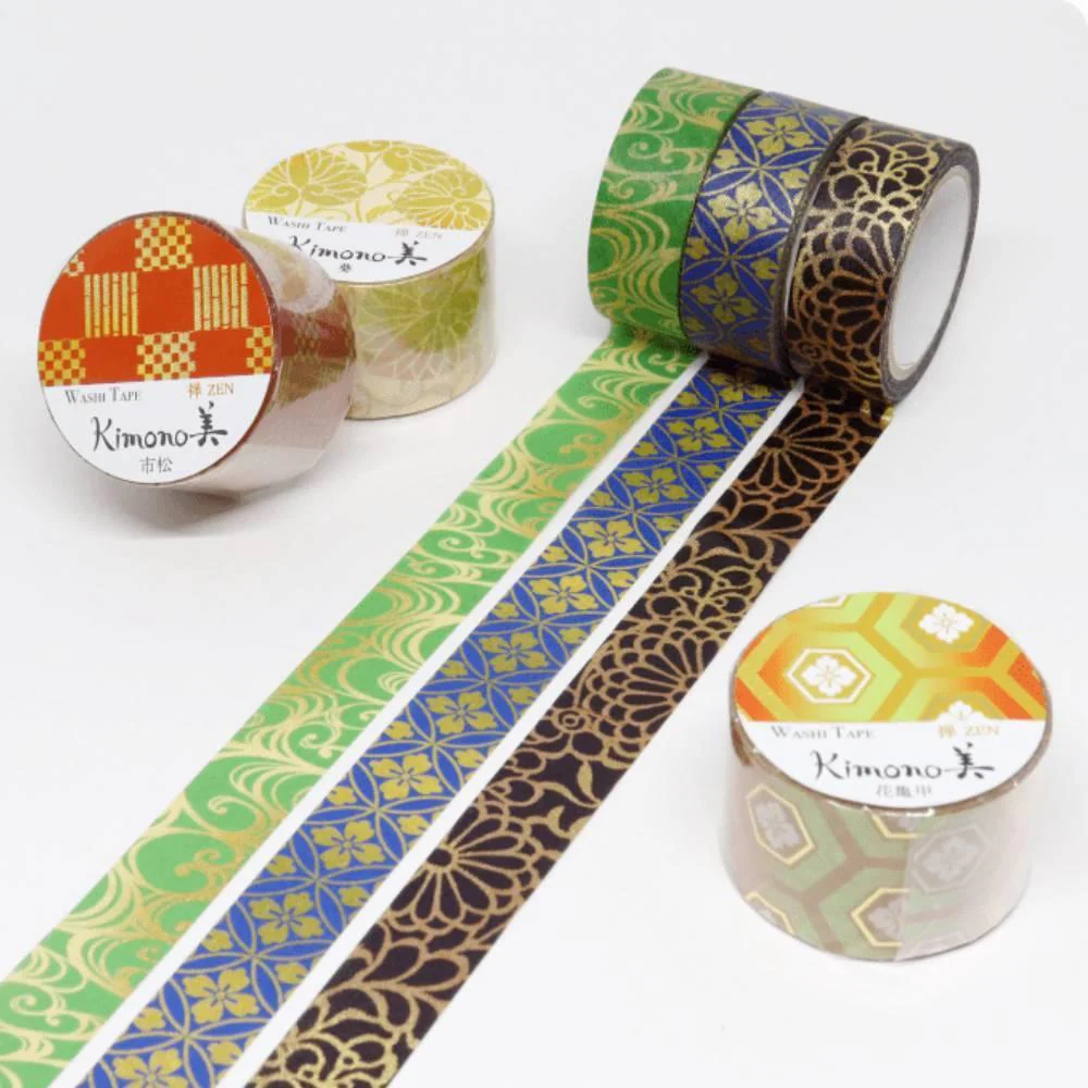 Kamiiso Kimono Washi Tape Gold Chrysanthemum Pattern Masking Tape - Image 4
