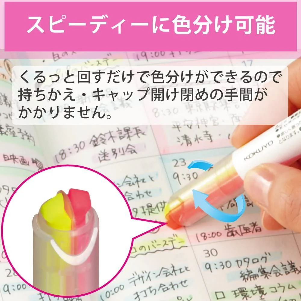 Kokuyo Beetle Tip Dual Color Highlighter Set 3 Pens (6 Soft Colors) - Image 6