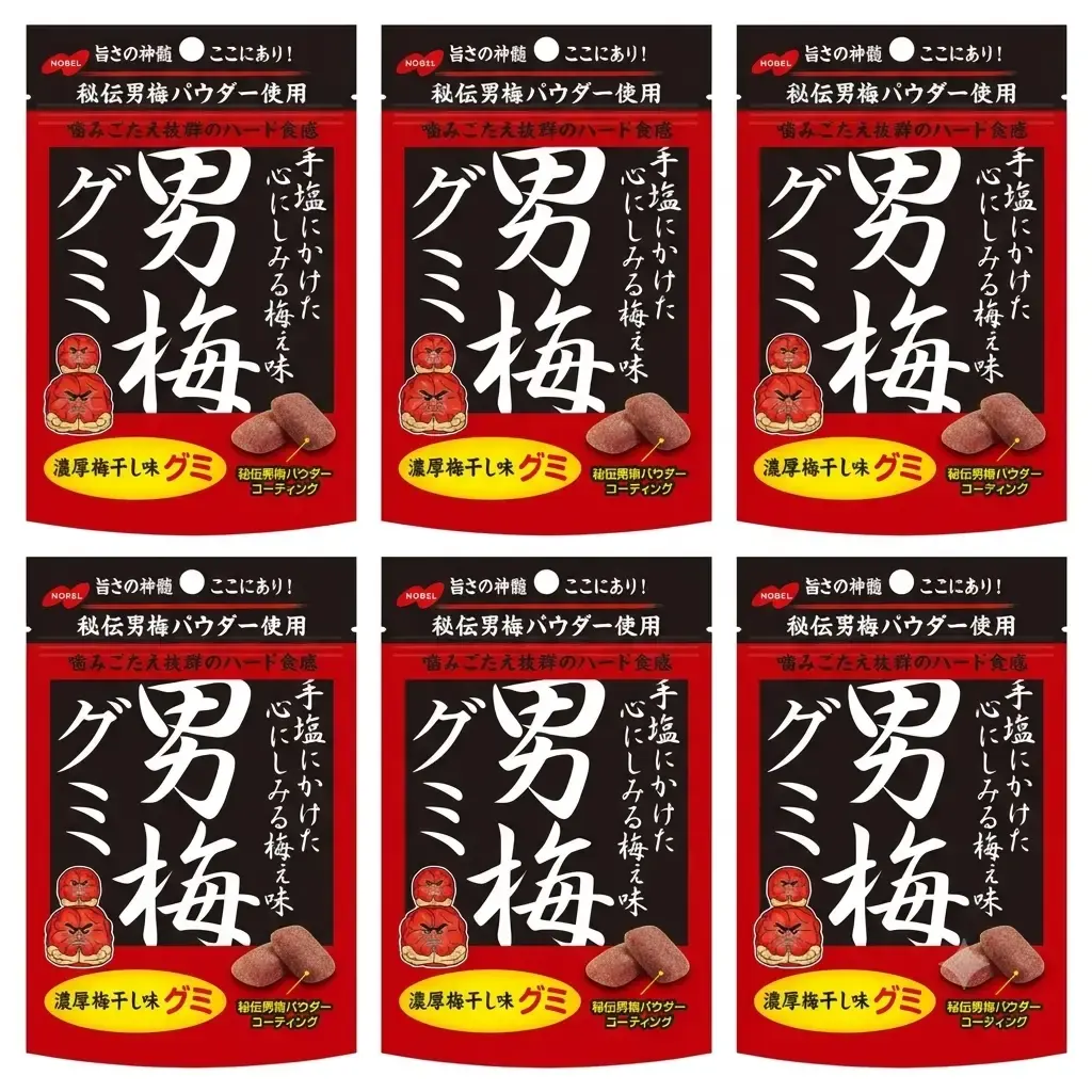 Nobel Otoko Ume Plum Gummies Salty & Sour Gummy Candies 41g (Pack of 6)