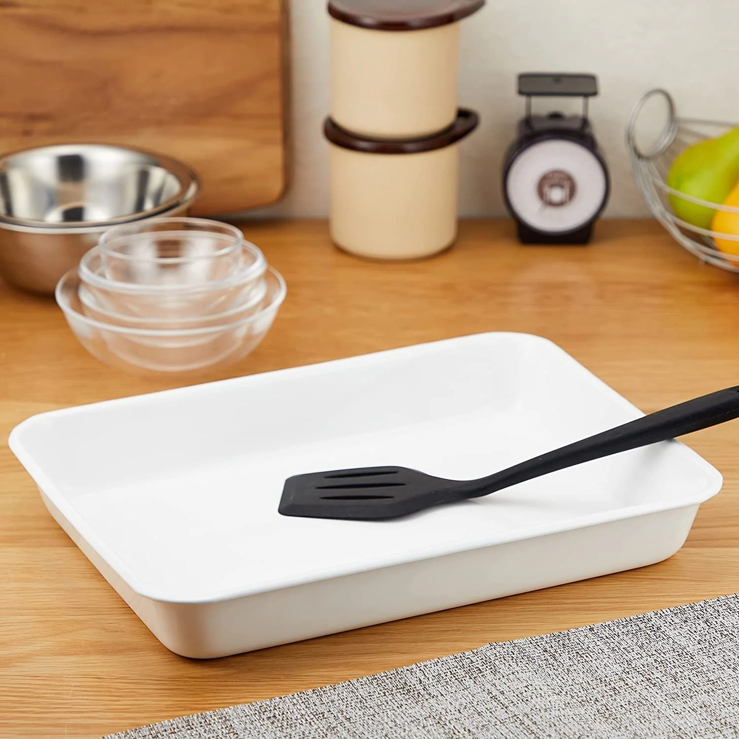 Noda Horo Japan White Enamel Tray Series Minimalist Tray - Image 2