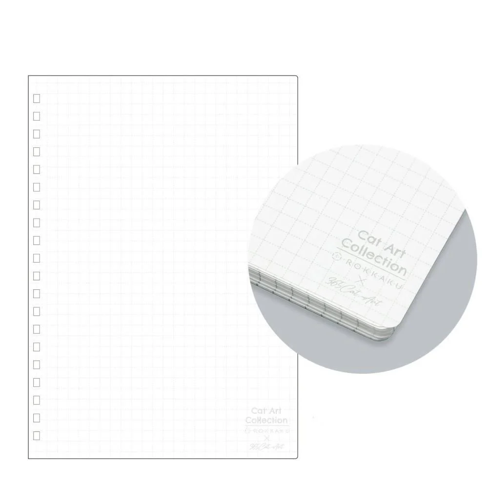 Rokkaku B6 Grid Notebook Foil Stamped Cute Cat & Fish Design - Image 3