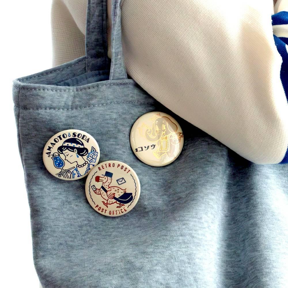 Rokkaku Retro Foil Stamped Pin Badge Cute Elephant Design - Image 2