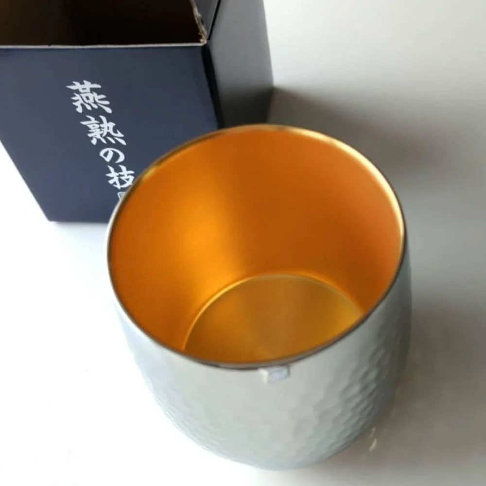 Double-Wall Hammered Cup Stainless Steel Gold-Plated Interior Tumbler 250ml - Image 3