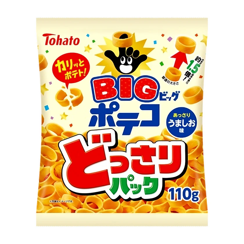 Tohato Poteco Ring Shaped Potato Chips Lightly Salted Big 110g (Pack of 3) - Image 5