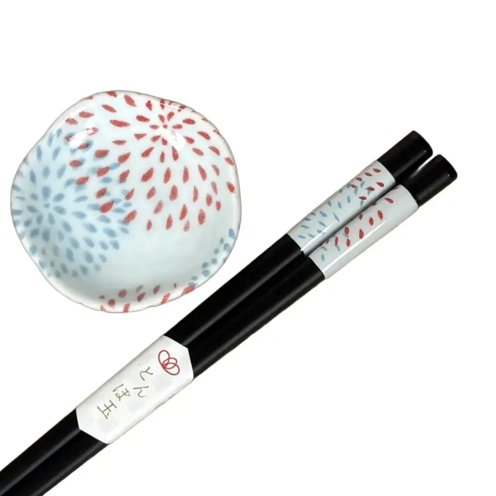 Wakasa Laquered Chopsticks With Mino Ware Small Dish Fireworks 23ct - Image 4
