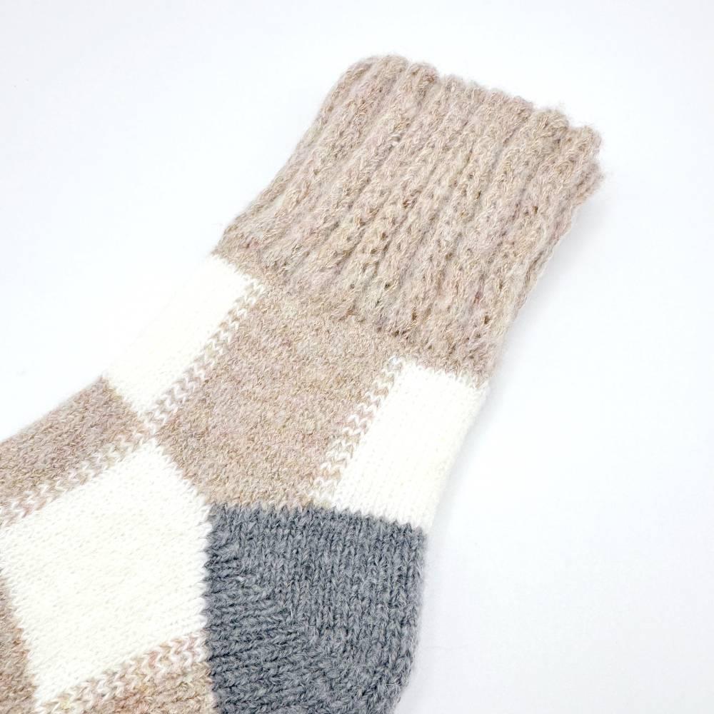 Winter Wool Thick Crew Socks Beige Checkered Warm Socks - Image 3