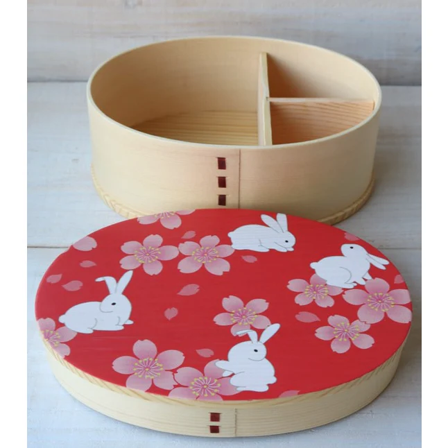 Wakacho Wooden Bento Box Rabbits & Sakura Japanese Lunch Box 700ml - Image 2