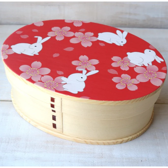 Wakacho Wooden Bento Box Rabbits & Sakura Japanese Lunch Box 700ml - Image 4
