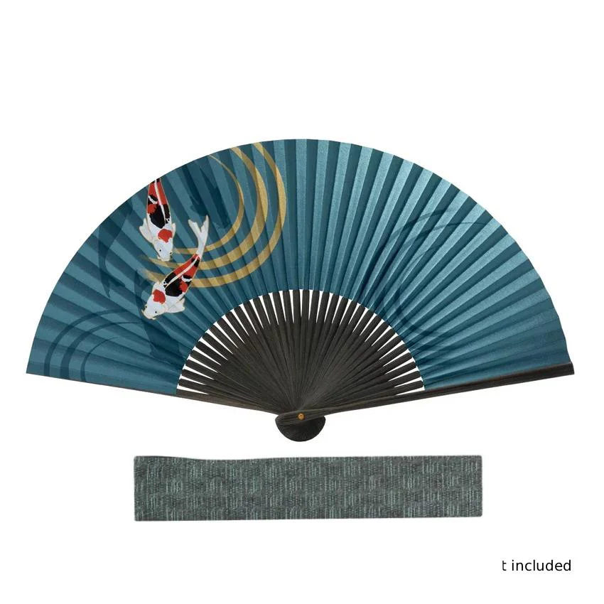 Yamani 100% Cotton Blue Sensu Case Folding Fan Cloth Bag 24cm - Image 3