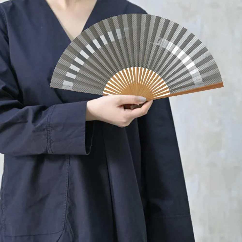 Yamani Modern Grey Design Stylish Sensu Handheld Folding Fan 22.5cm - Image 2